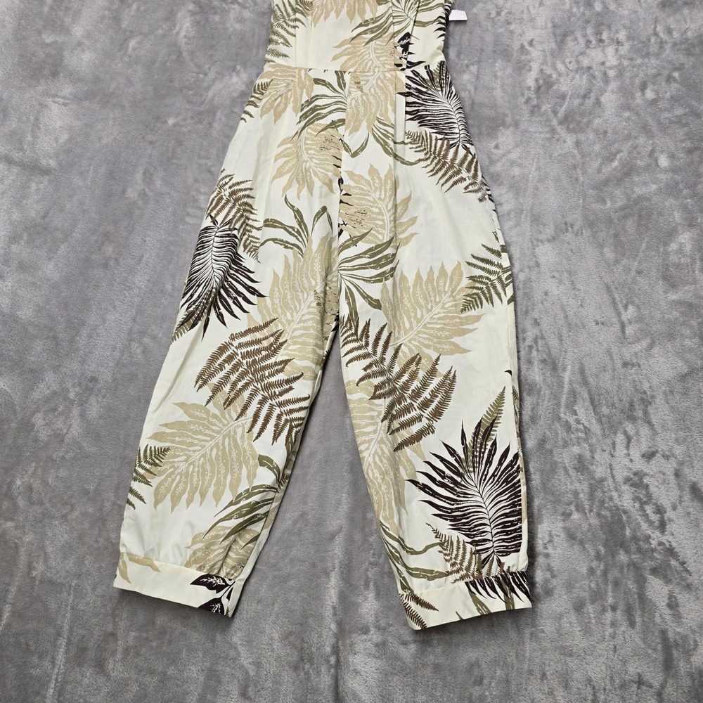 Lee's Fashion Jumpsuit Womens XS Cream Green Tropical Fern Hawaii Pockets Romper - Picture 9 of 14